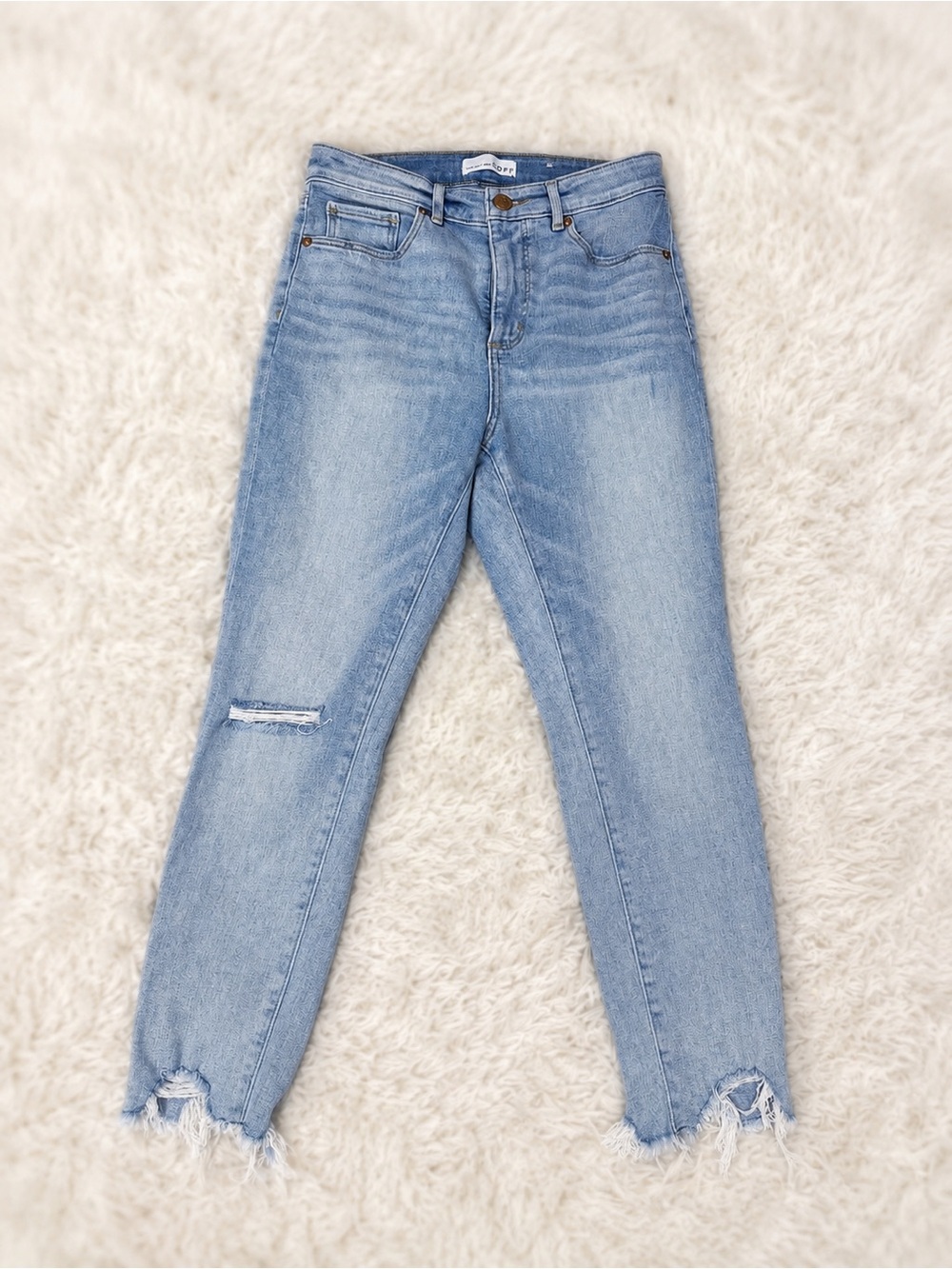 LOFT Light Blue Straight-Leg Frayed Hem Jeans
